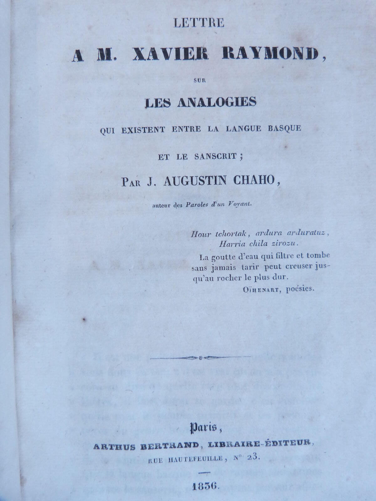 Lettre à M. Xavier Raymond sur les analogies qui existent entre la langue basque et le sanscrit.