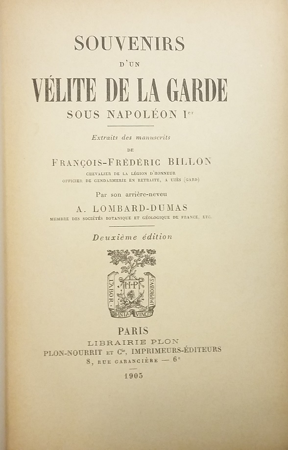 Souvenirs d'un Vélite de la Garde sous Napoléon Ier